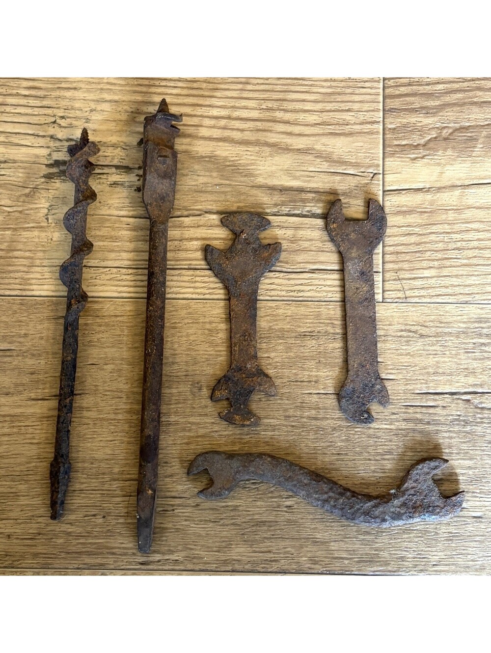 Lot of 5 Vintage Primitive Auger Brace Bits Wrenches Tools